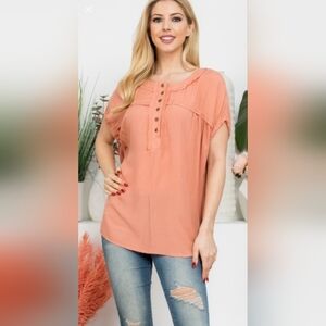 NWT Easel Coral Short Sleeve Top.